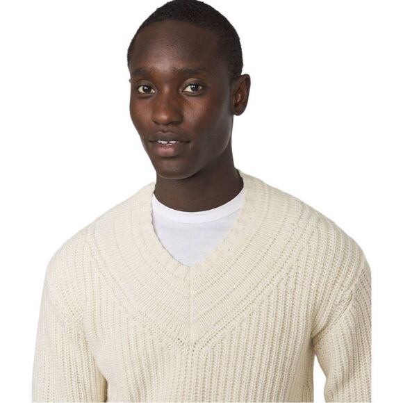 NEW Officine Generale Cream Gino V Neck Wool Blend Sweater Size L Made in Italy - Picture 3 of 8